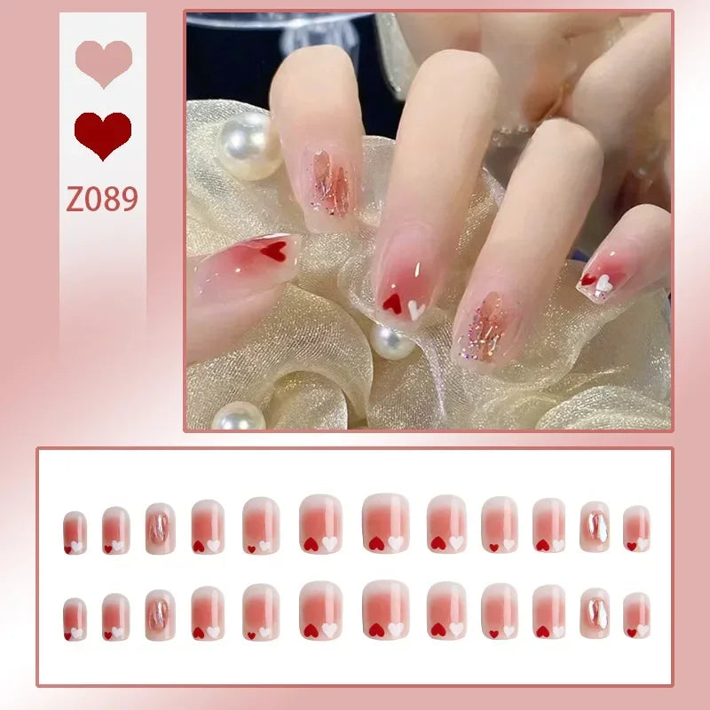 24Pcs/Box Charming Ballet Wearable Fake Nails press on Square Head Finished Fingernails