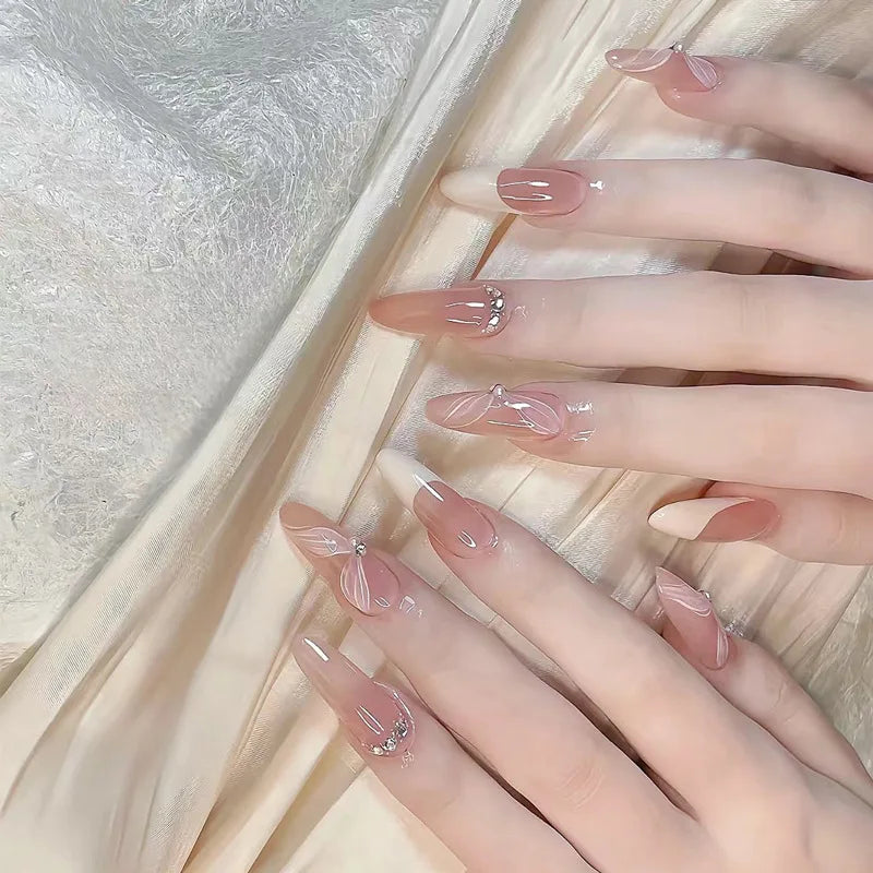 24Pcs/Box Charming Ballet Wearable Fake Nails press on Square Head Finished Fingernails