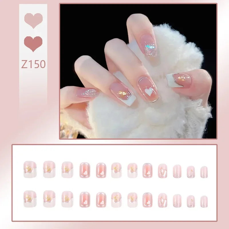 24Pcs/Box Charming Ballet Wearable Fake Nails press on Square Head Finished Fingernails