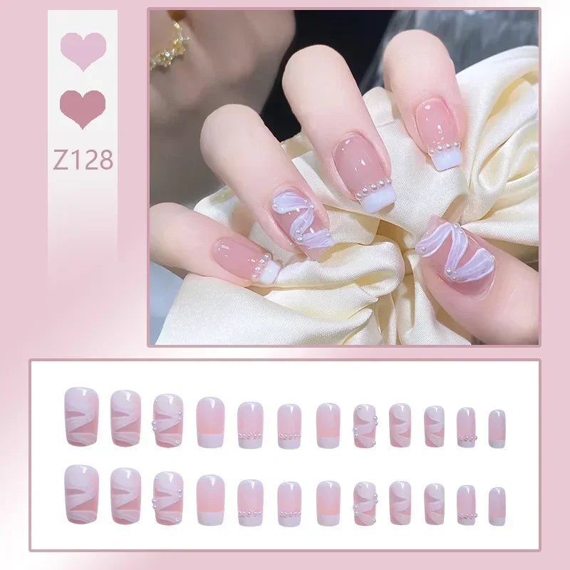 24Pcs/Box Charming Ballet Wearable Fake Nails press on Square Head Finished Fingernails