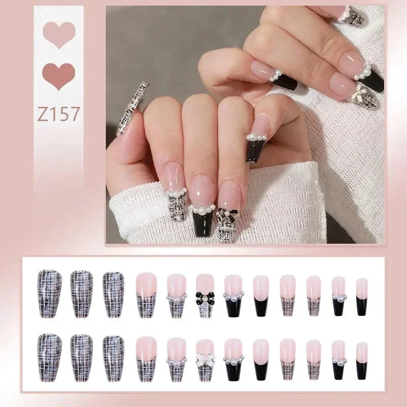 24Pcs/Box Charming Ballet Wearable Fake Nails press on Square Head Finished Fingernails