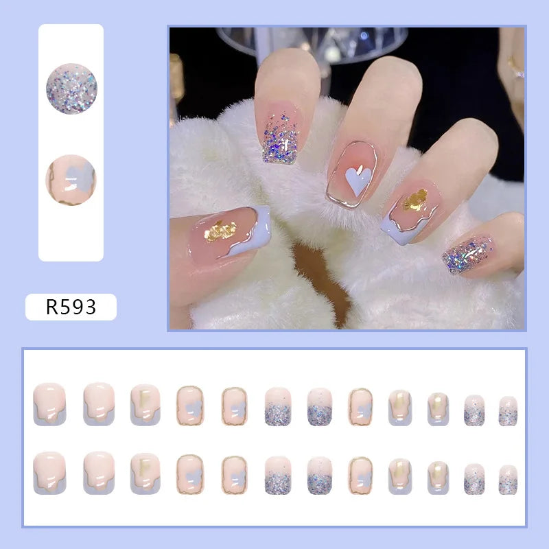 24Pcs/Box Charming Ballet Wearable Fake Nails press on Square Head Finished Fingernails
