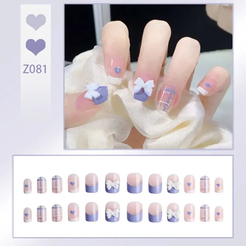 24Pcs/Box Charming Ballet Wearable Fake Nails press on Square Head Finished Fingernails