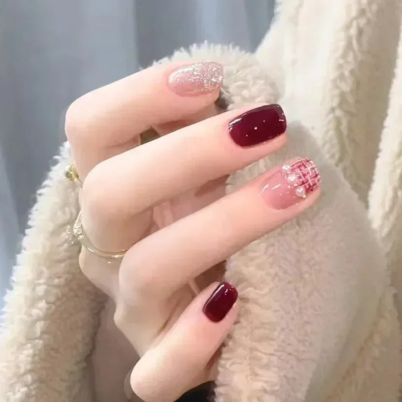 24Pcs/Box Charming Ballet Wearable Fake Nails press on Square Head Finished Fingernails