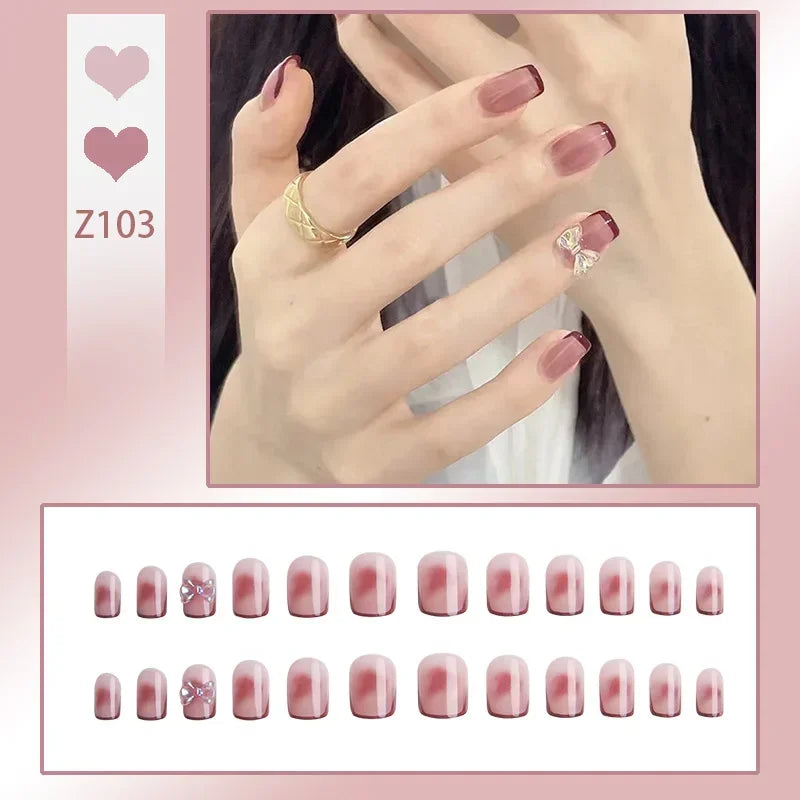 24Pcs/Box Charming Ballet Wearable Fake Nails press on Square Head Finished Fingernails