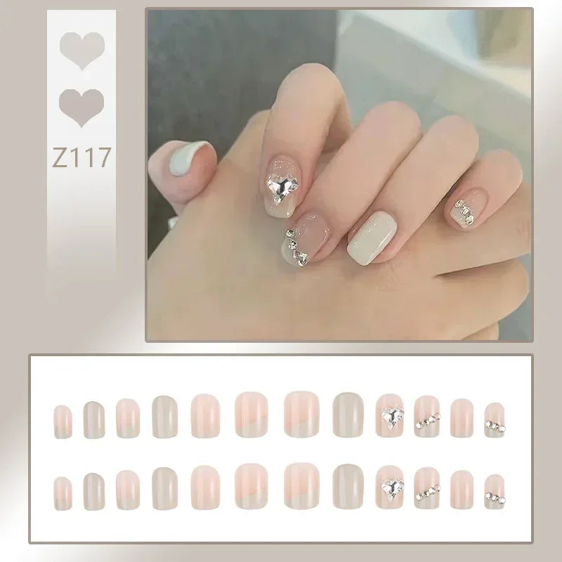 24Pcs/Box Charming Ballet Wearable Fake Nails press on Square Head Finished Fingernails