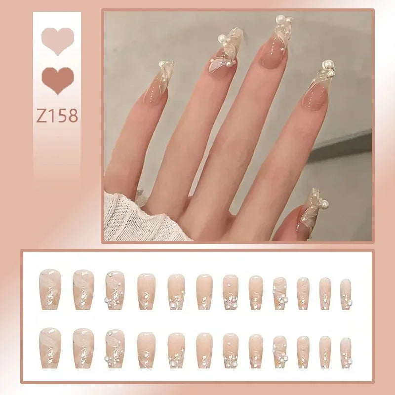 24Pcs/Box Charming Ballet Wearable Fake Nails press on Square Head Finished Fingernails