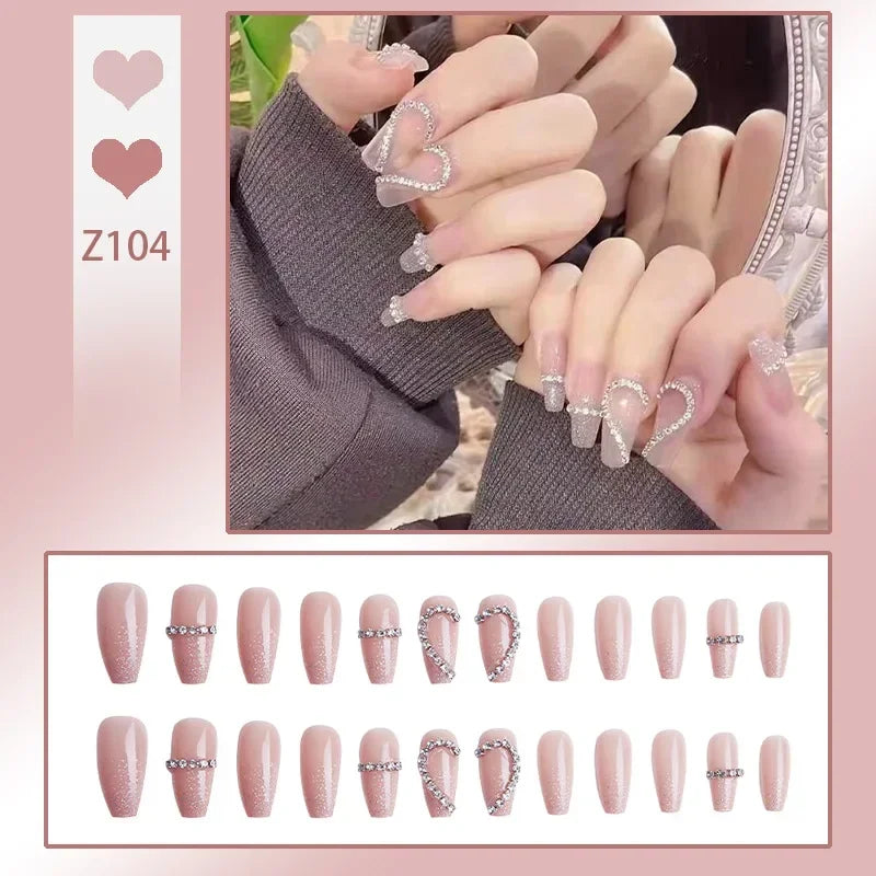 24Pcs/Box Charming Ballet Wearable Fake Nails press on Square Head Finished Fingernails
