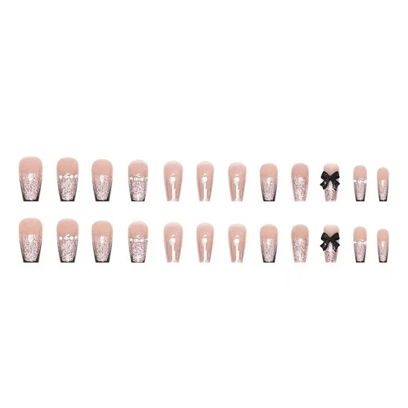 24Pcs/Box Charming Ballet Wearable Fake Nails press on Square Head Finished Fingernails