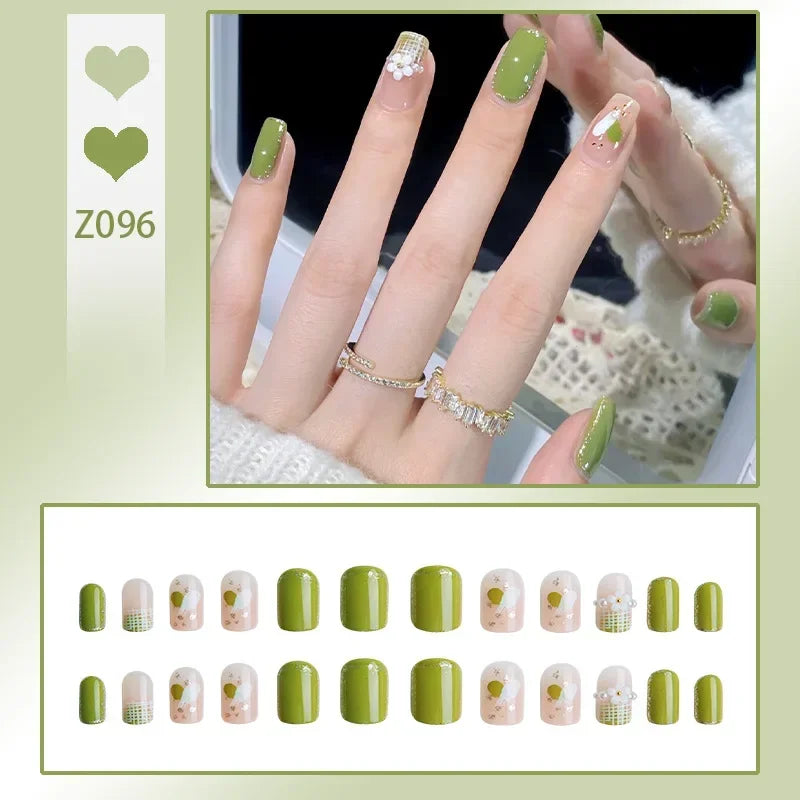 24Pcs/Box Charming Ballet Wearable Fake Nails press on Square Head Finished Fingernails