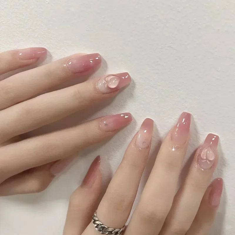 24Pcs/Box Charming Ballet Wearable Fake Nails press on Square Head Finished Fingernails