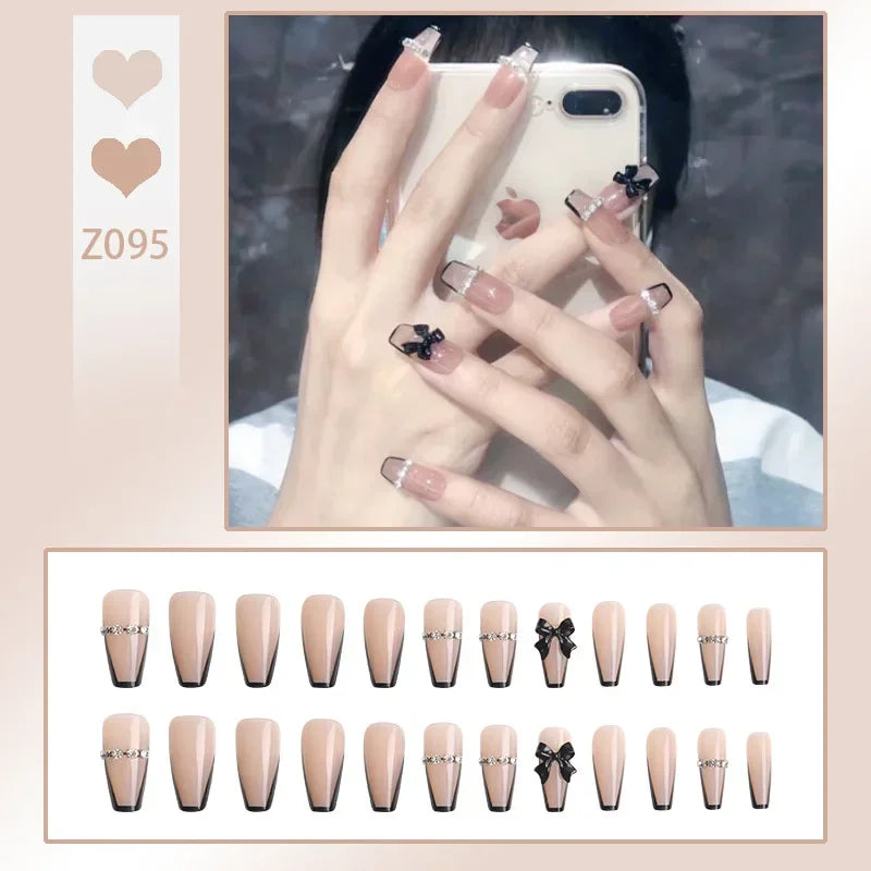 24Pcs/Box Charming Ballet Wearable Fake Nails press on Square Head Finished Fingernails