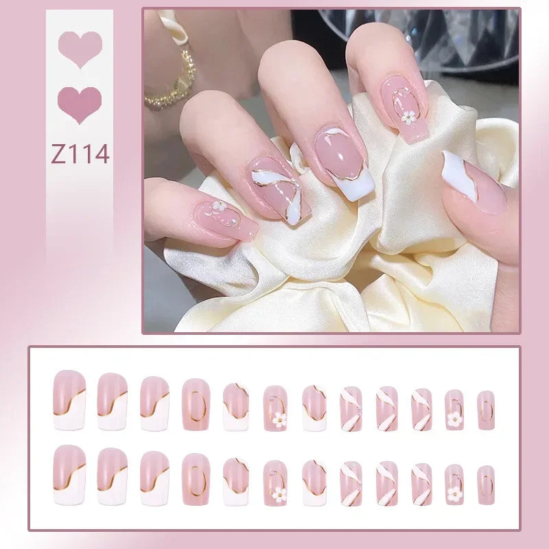 24Pcs/Box Charming Ballet Wearable Fake Nails press on Square Head Finished Fingernails