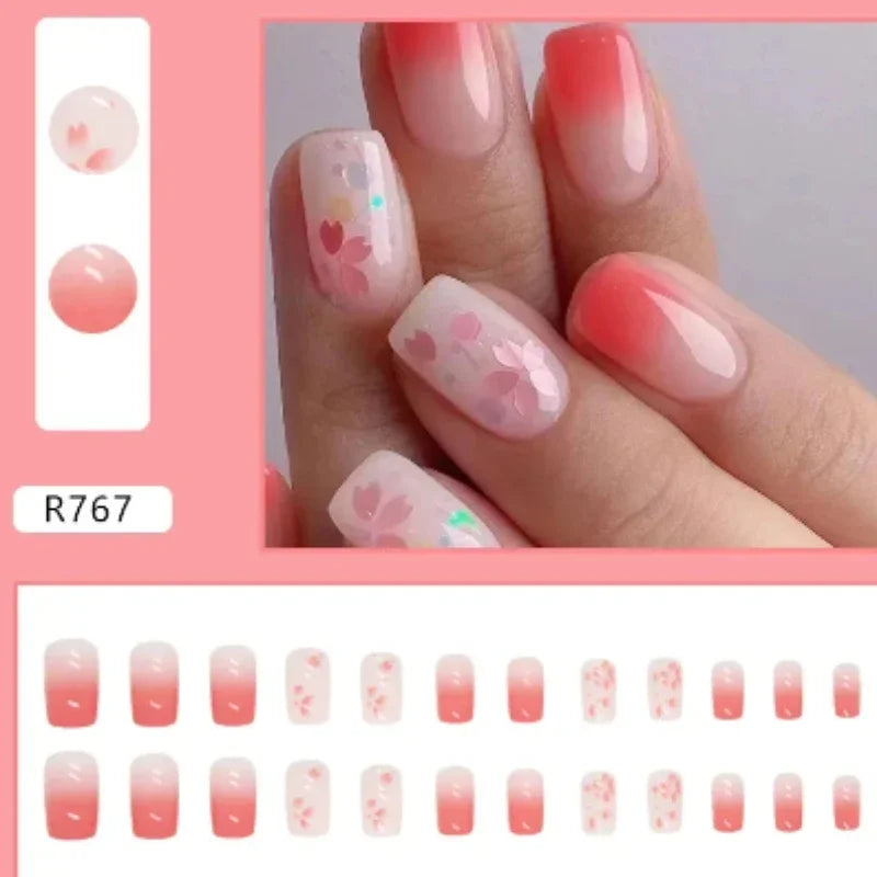 24Pcs/Box Charming Ballet Wearable Fake Nails press on Square Head Finished Fingernails