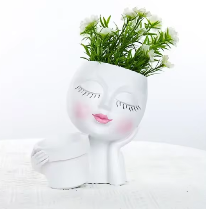 Handheld Basket Girl Face Planter, Resin Crafts