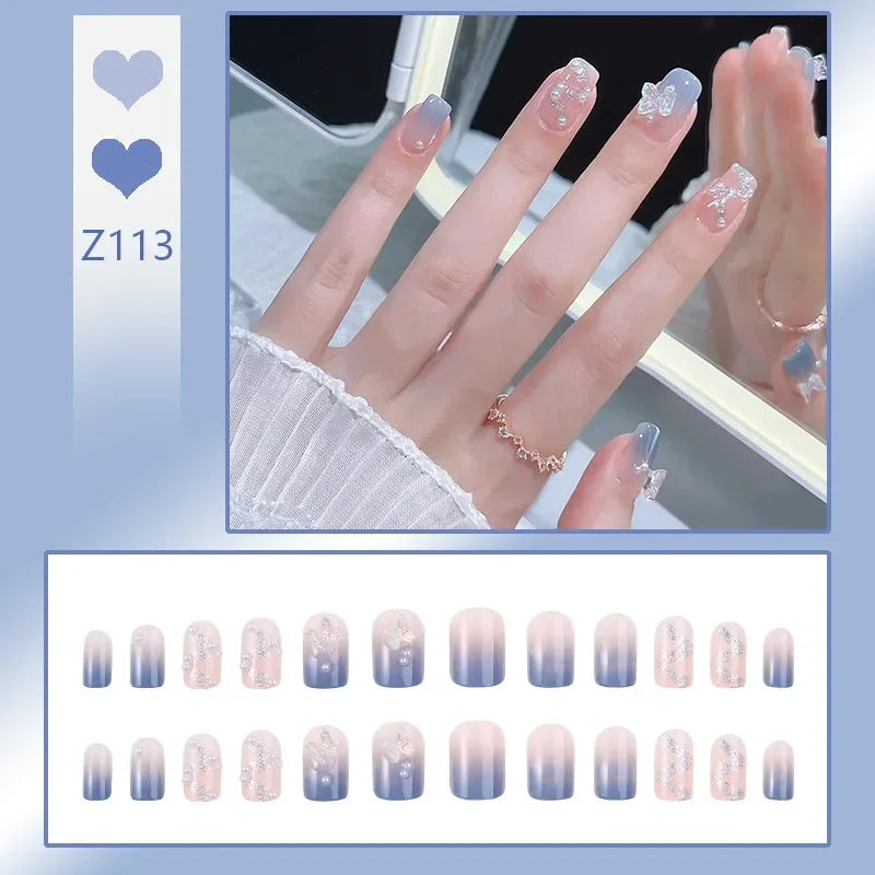 24Pcs/Box Charming Ballet Wearable Fake Nails press on Square Head Finished Fingernails