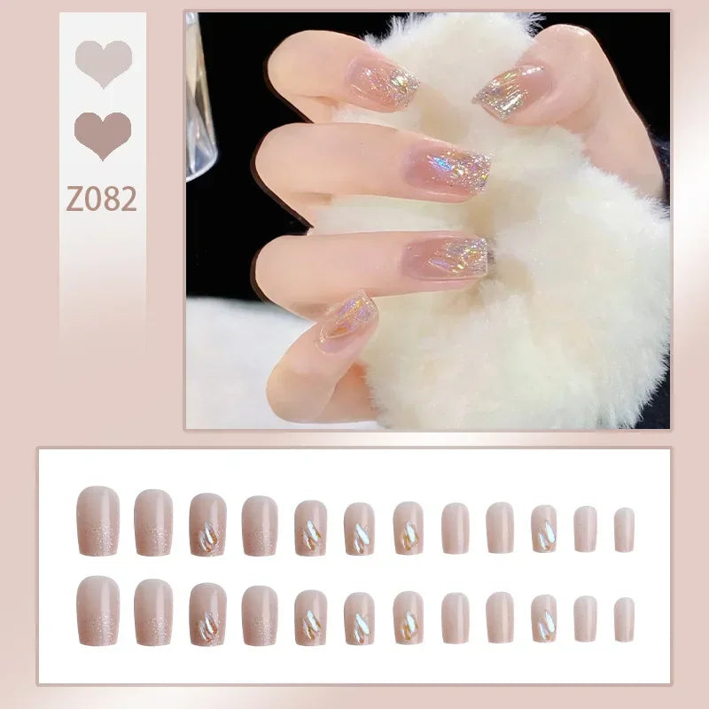 24Pcs/Box Charming Ballet Wearable Fake Nails press on Square Head Finished Fingernails
