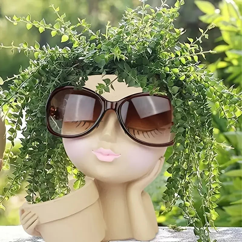 Handheld Basket Girl Face Planter, Resin Crafts