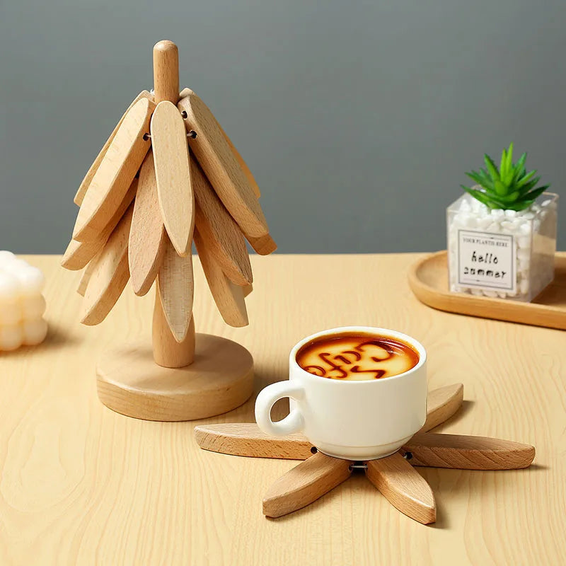 4PCS Tree Design Stand Wooden Trivets Decorative Anti Scald