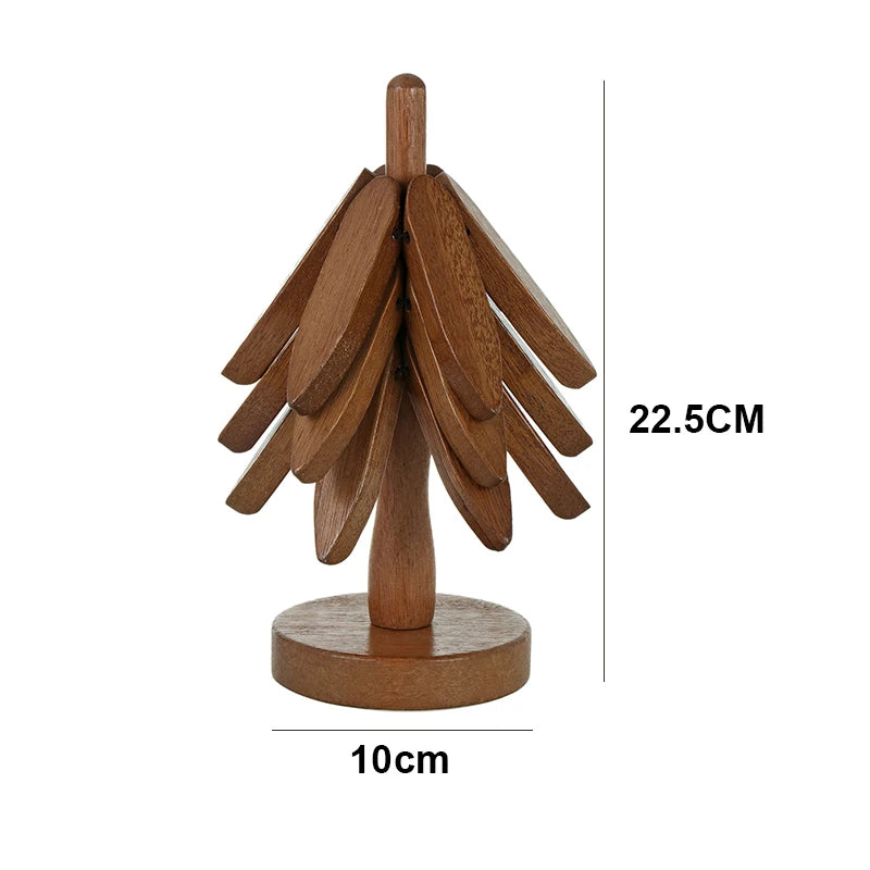 4PCS Tree Design Stand Wooden Trivets Decorative Anti Scald