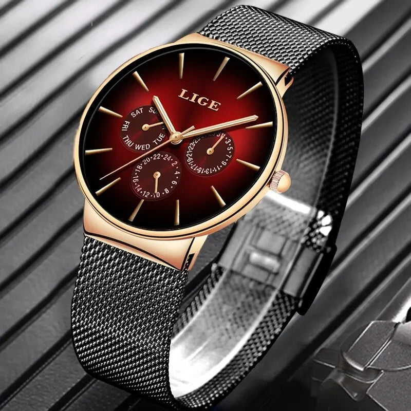 LIGE Fashion Mens Watches Top Brand Luxury Quartz Watch