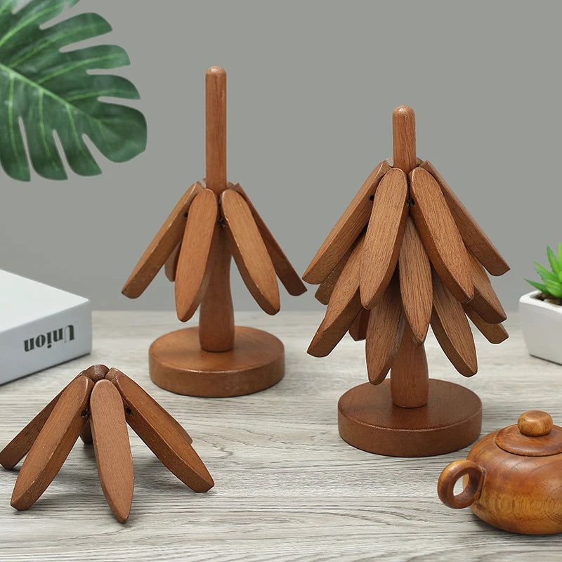 4PCS Tree Design Stand Wooden Trivets Decorative Anti Scald