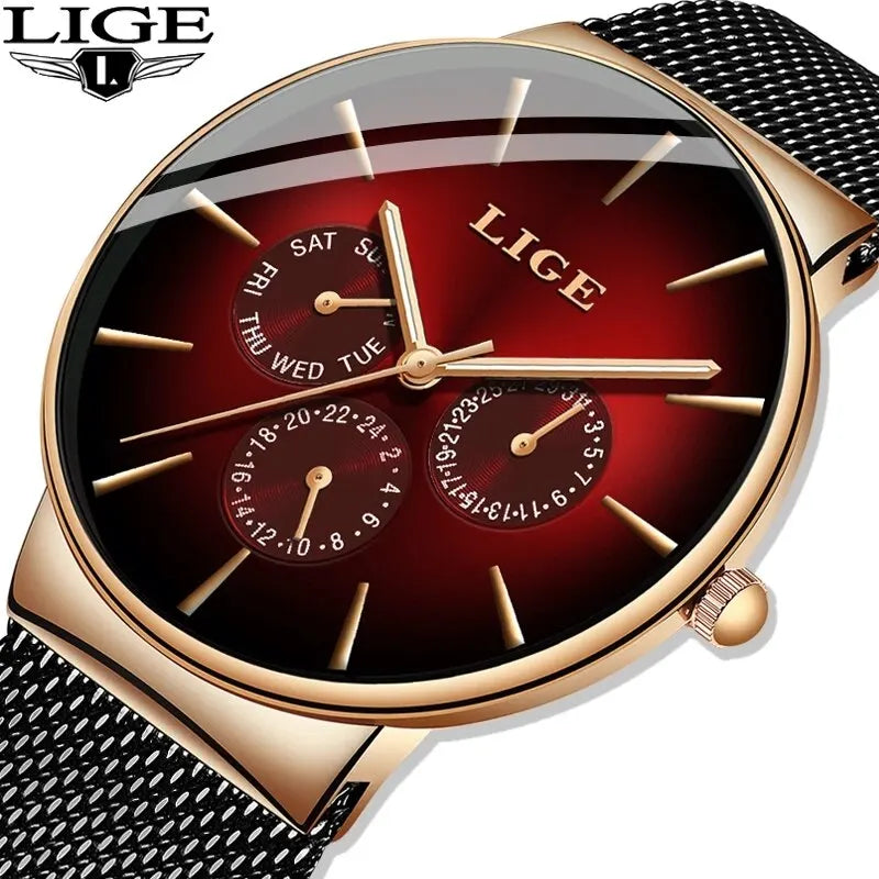 LIGE Fashion Mens Watches Top Brand Luxury Quartz Watch